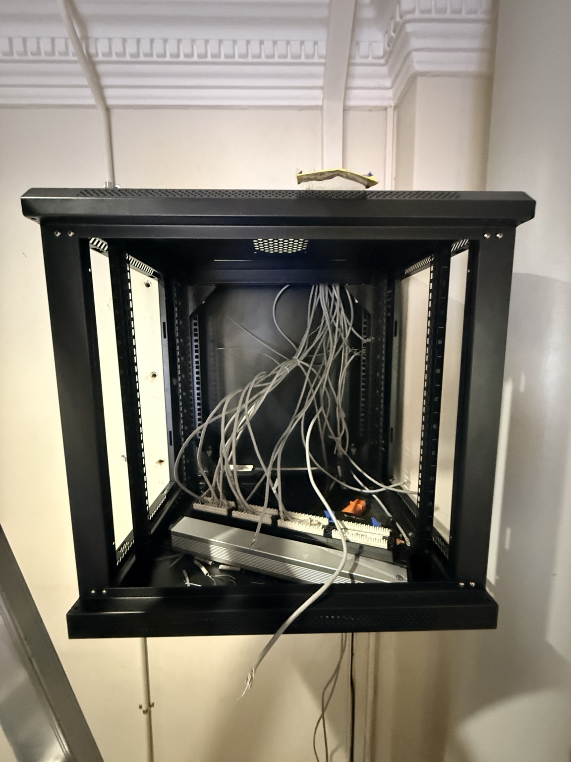 Network cabinet before equipment and cabling were installed